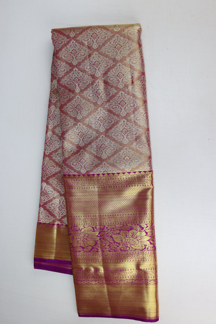 Lavish Coral PInk Tissue Kanjipuram Saree