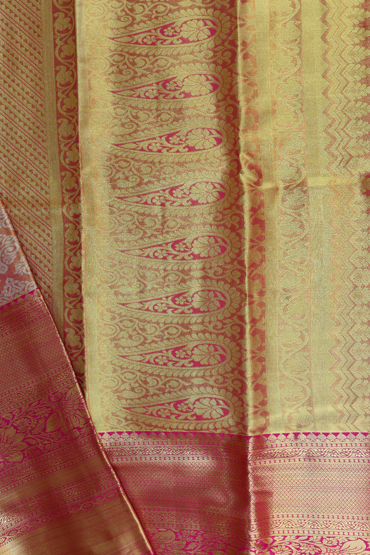 Luxurious Coral PInk Tissue Kanjipuram Saree