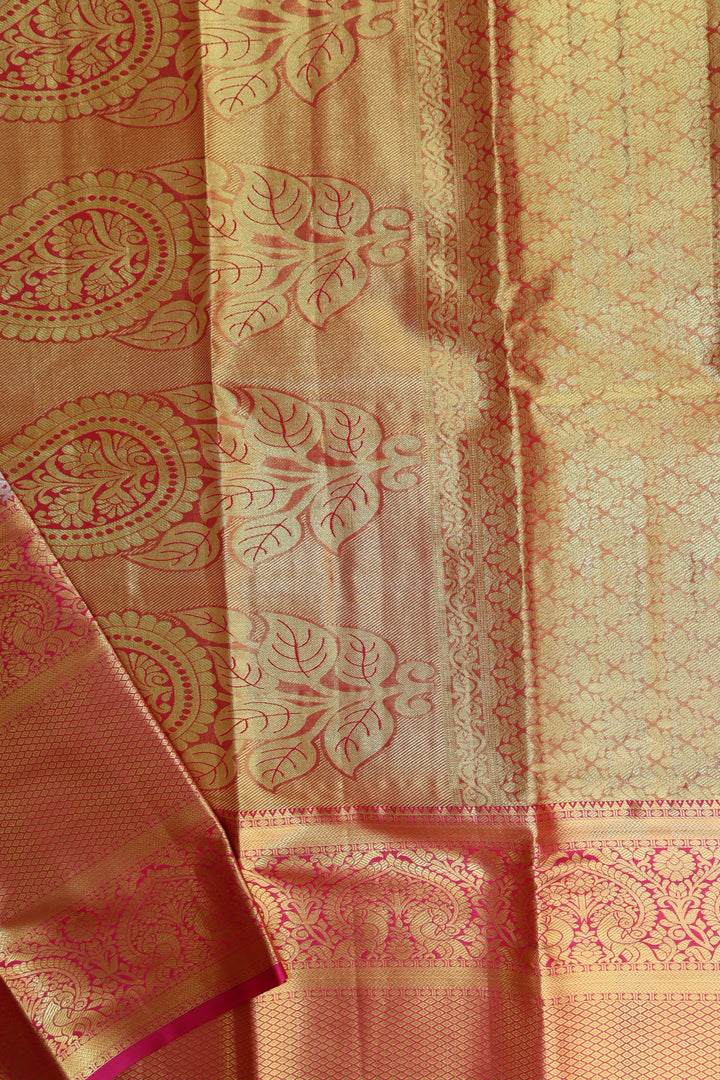 Traditional Coral Pink Tissue Kanjipuram Saree