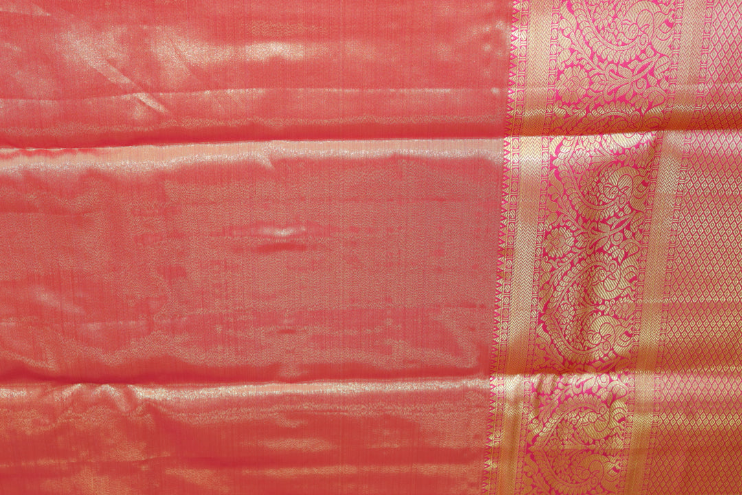 Traditional Coral Pink Tissue Kanjipuram Saree