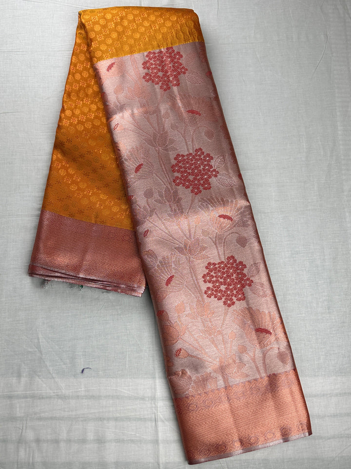 Classy Apricot Orange Kanjipuram Silk Saree