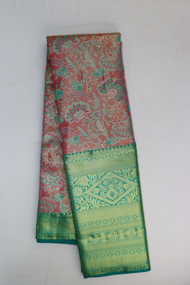 Enchanting Coral Pink Kanjipuram Saree