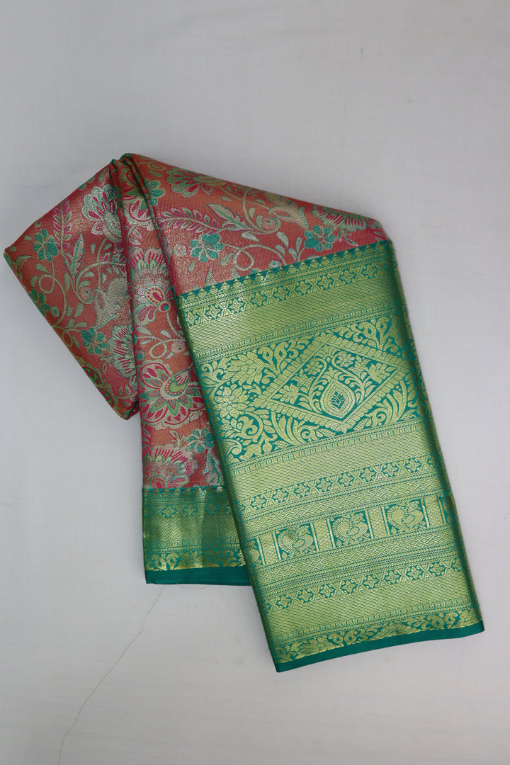 Enchanting Coral Pink Kanjipuram Saree