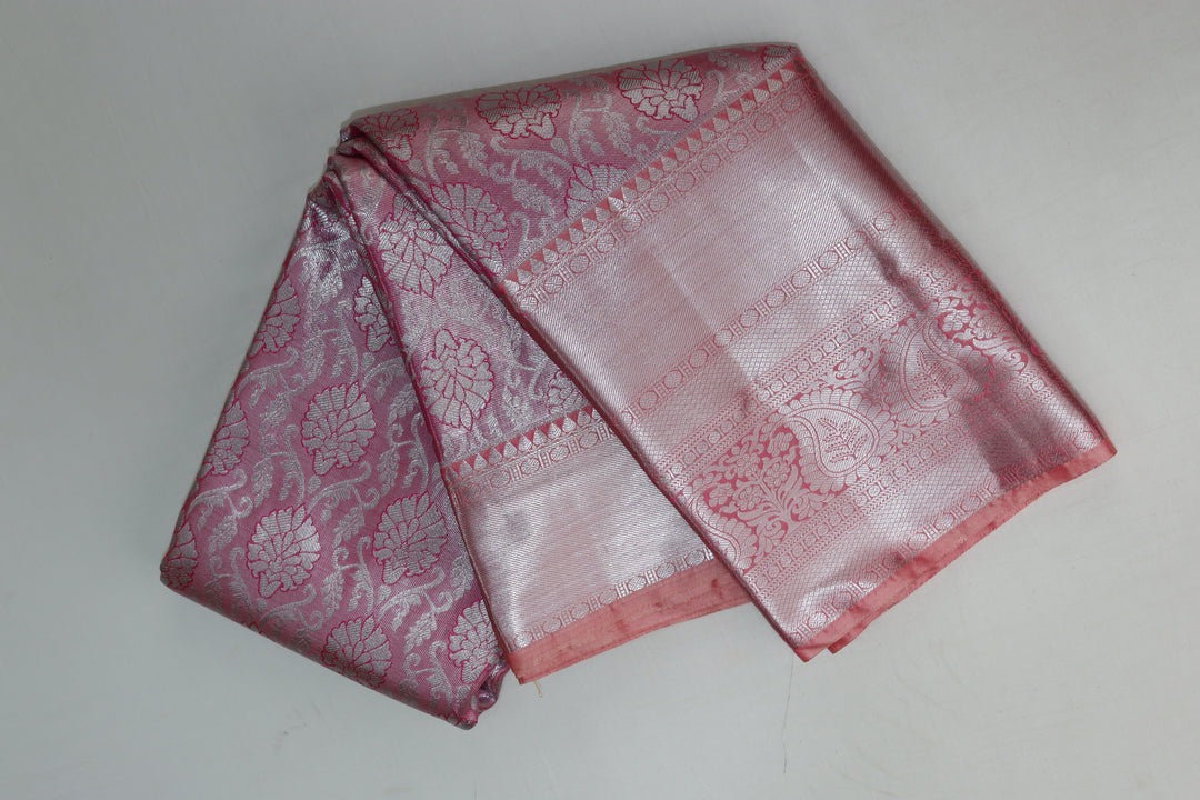 Opulent Baby Pink Tissue Kanjipuram Saree