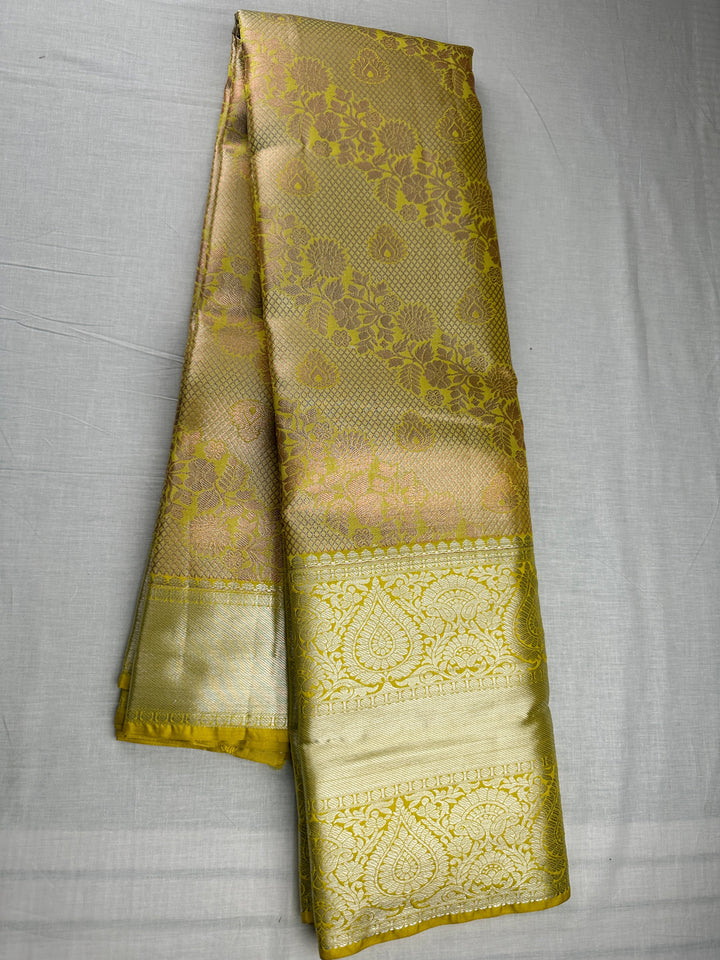 Classy Mustard Yellow Kanjipuram Silk Saree