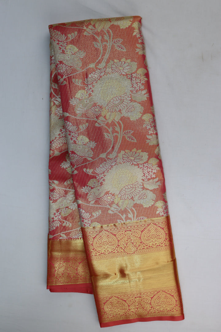 Royal Coral Pink Kanjipuram Saree