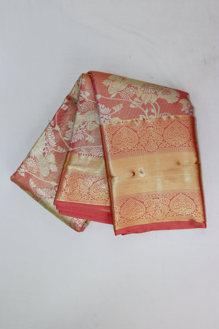 Royal Coral Pink Kanjipuram Saree