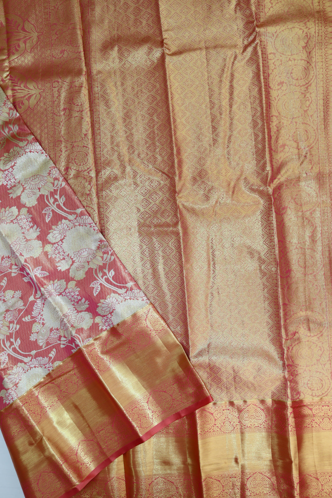 Royal Coral Pink Kanjipuram Saree