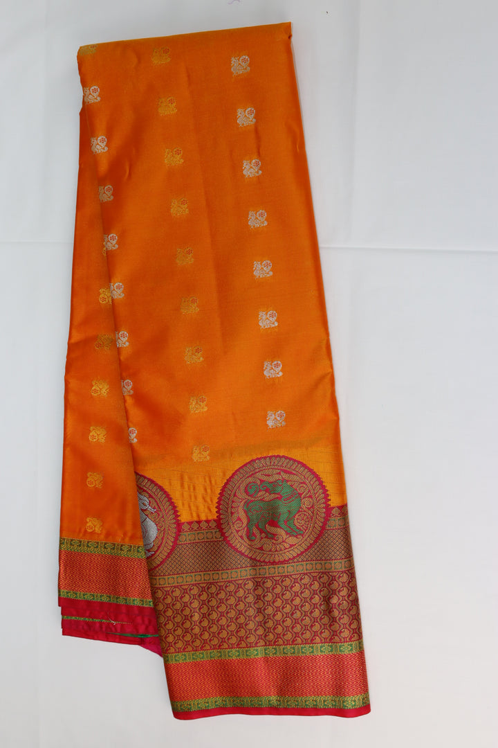 Trendy Orange Kanjipuram Saree