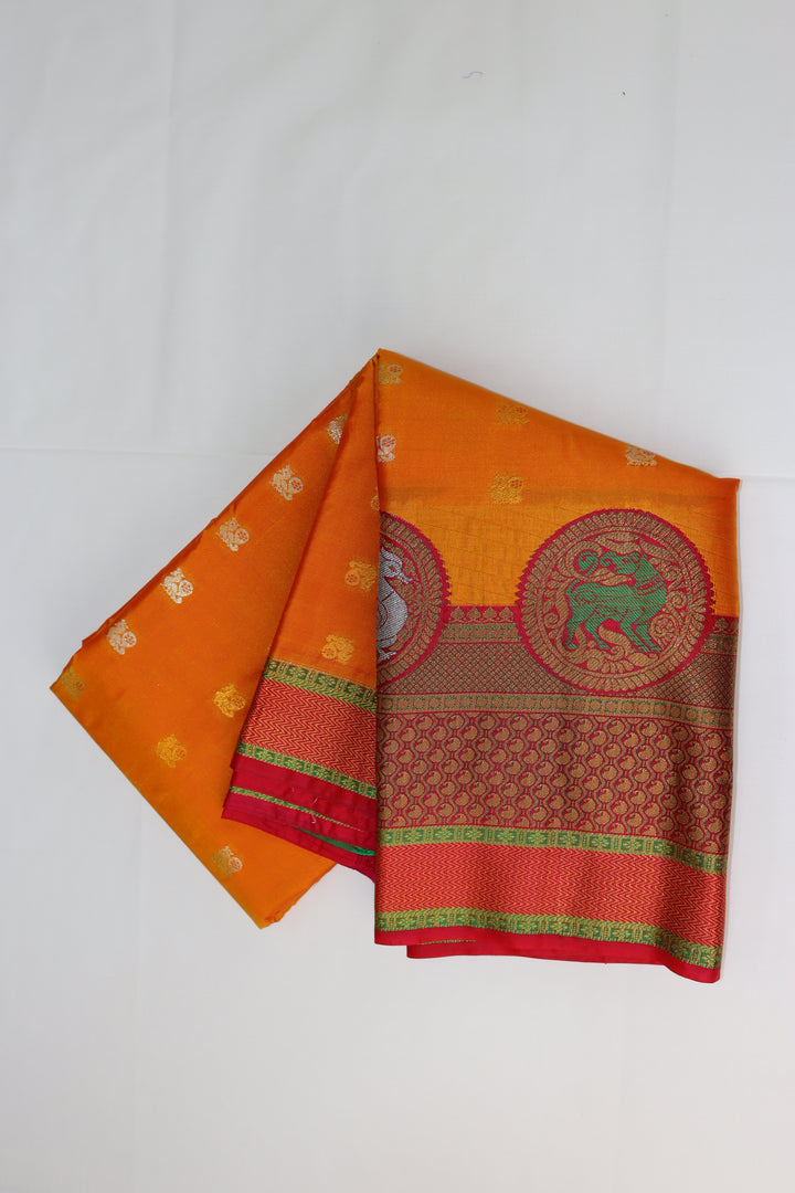 Trendy Orange Kanjipuram Saree