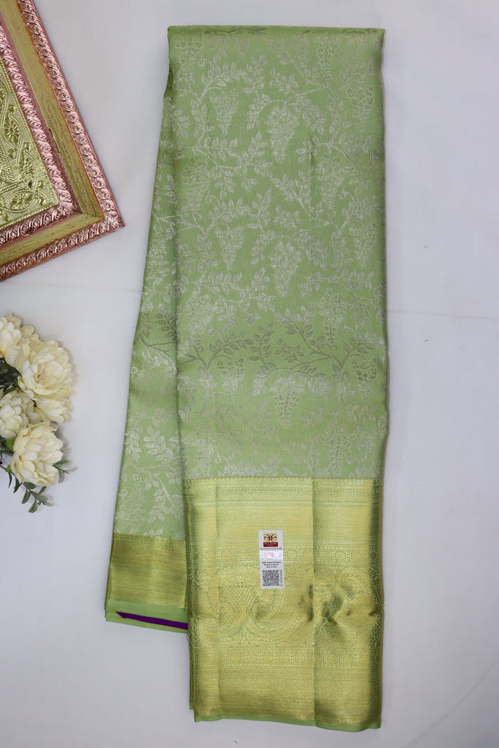 Stunning Leaf Green Pure  Kanjipuram Saree