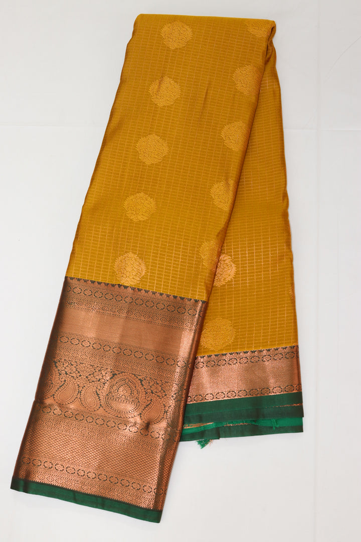 Trendy Mustard yellow Kanjipuram Saree