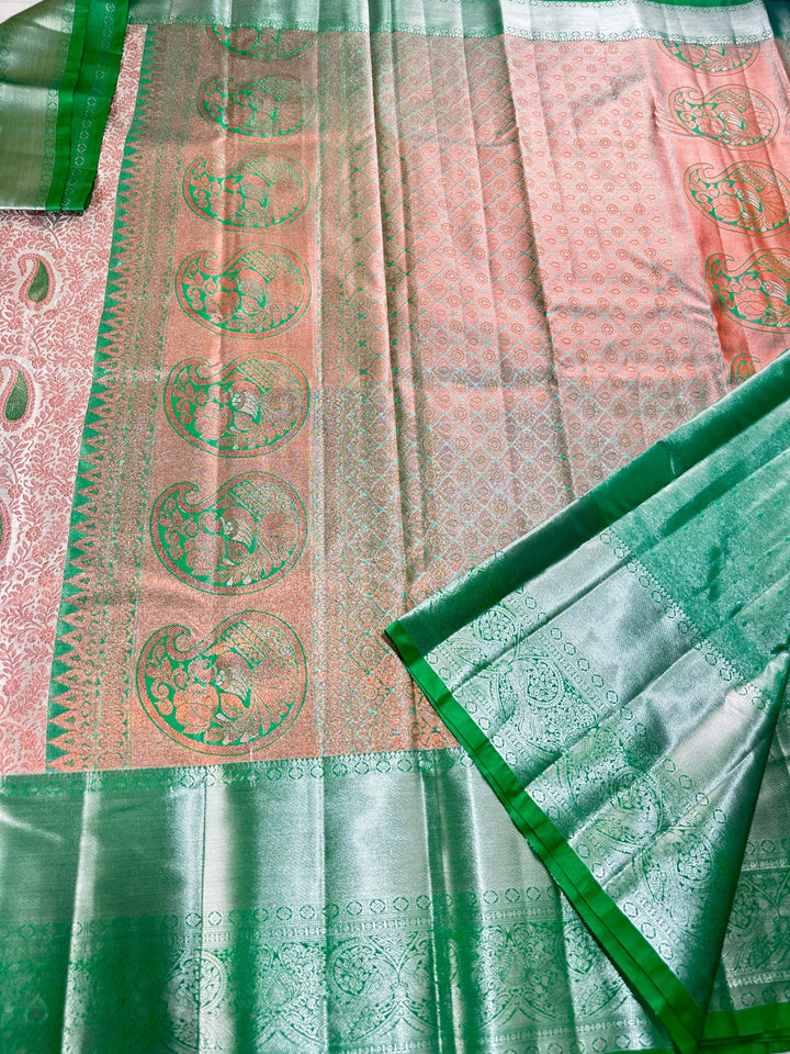 Rich Green with Copper Kanjipuram Silk Saree