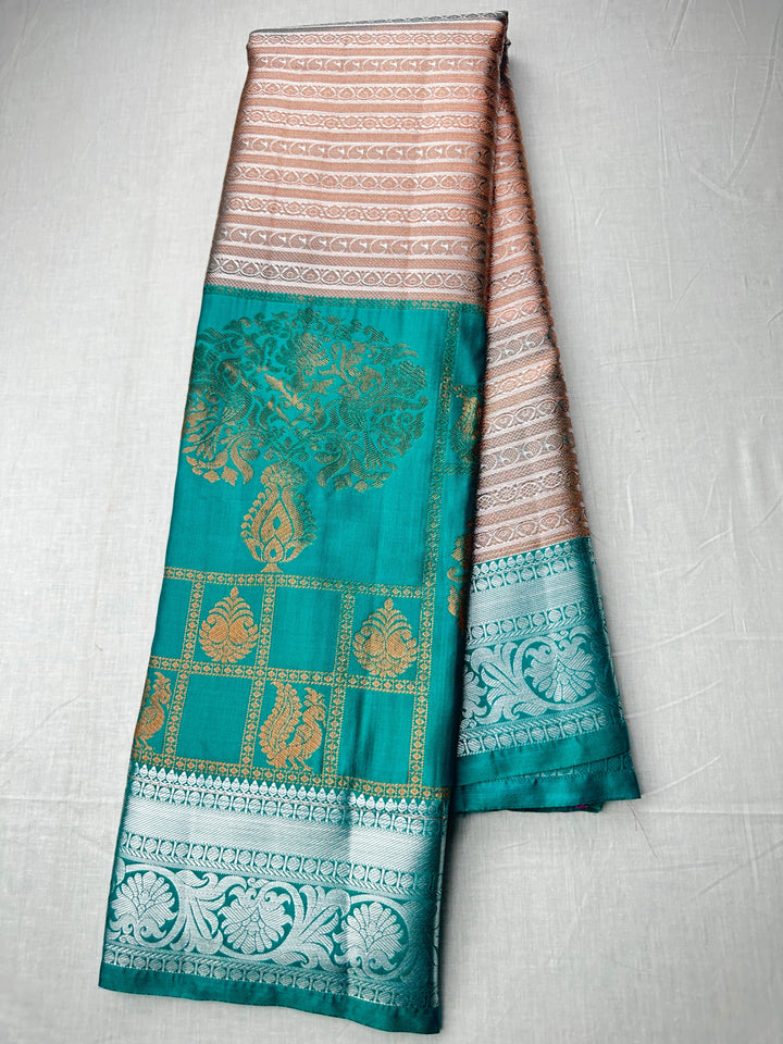 Traditional Copper With Blue  Kanjipuram Silk Saree