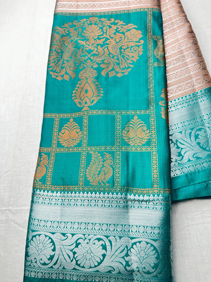 Traditional Copper With Blue  Kanjipuram Silk Saree