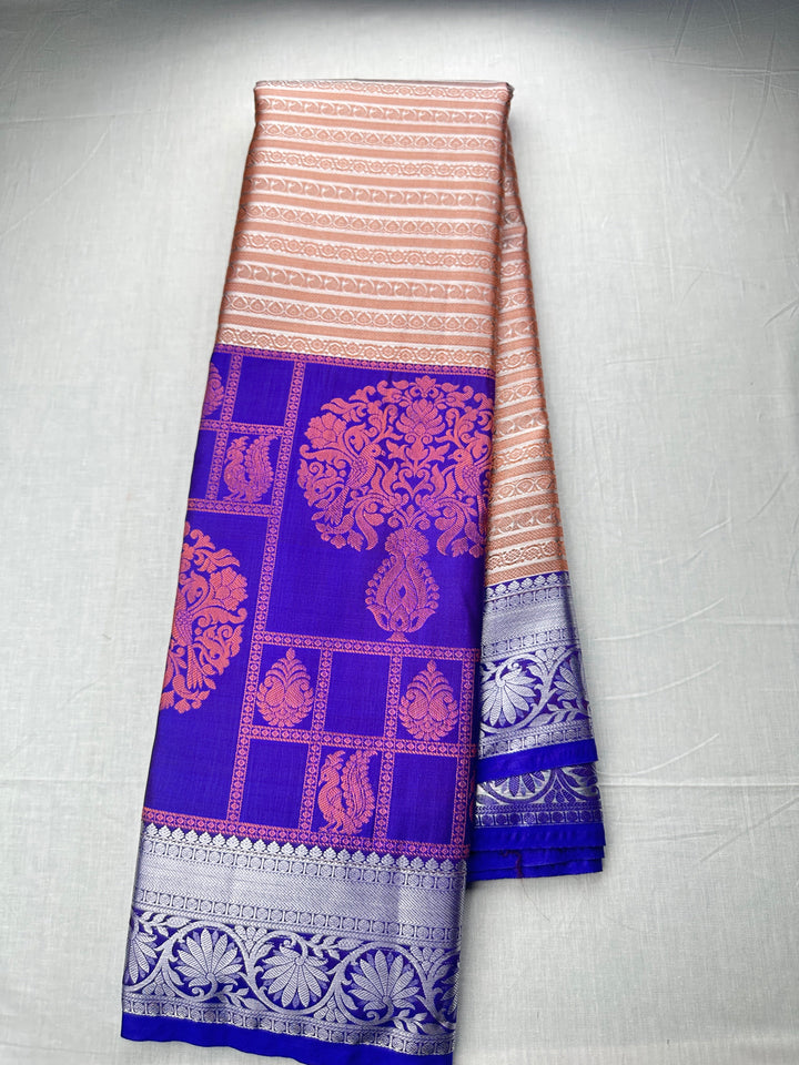 Classy Copper with Blue Kanjipuram Silk Saree