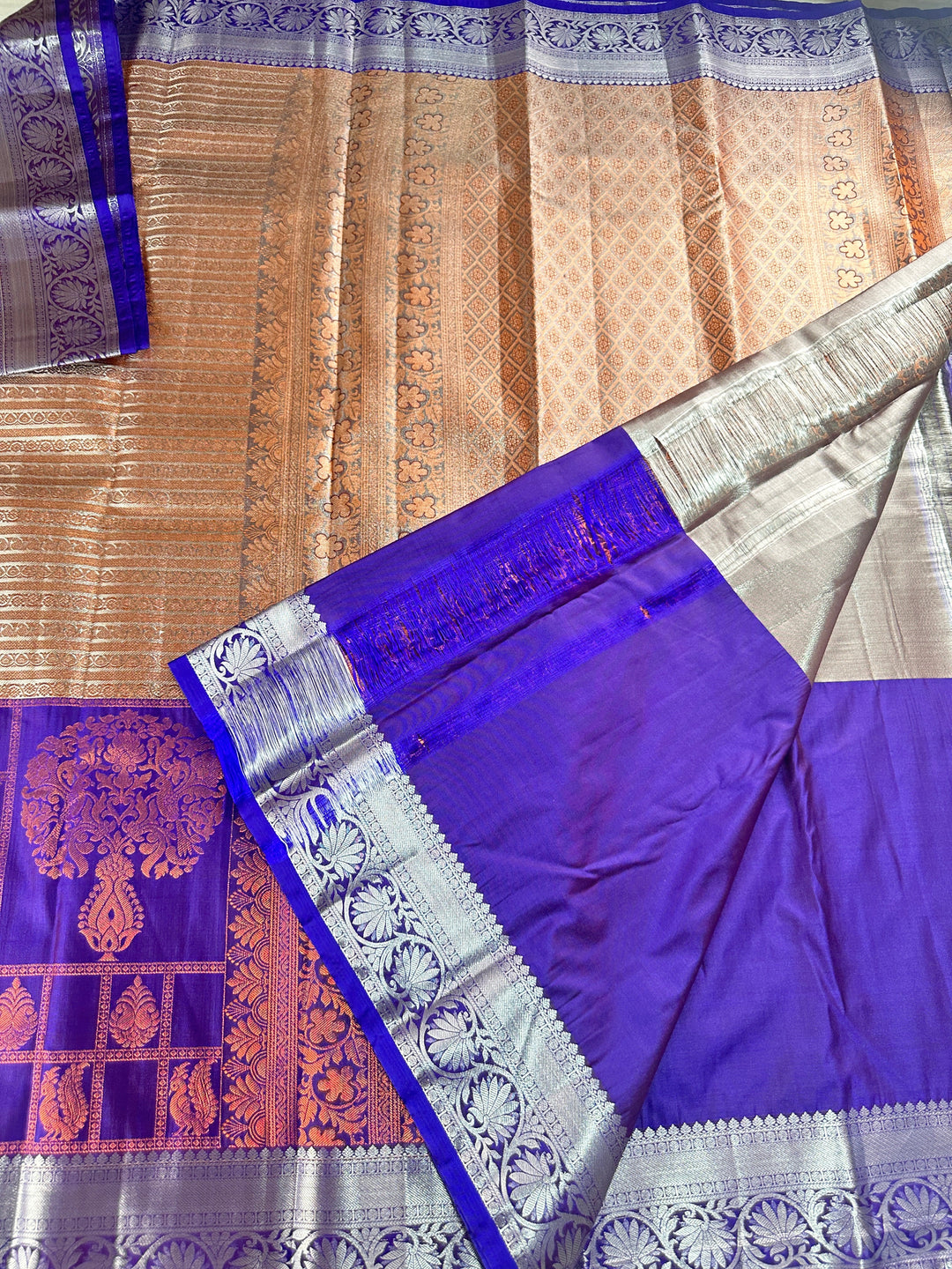 Classy Copper with Blue Kanjipuram Silk Saree