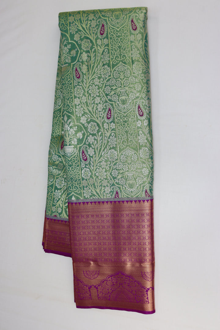 Luxurious Teal Green Pastel Kanjipuram Saree