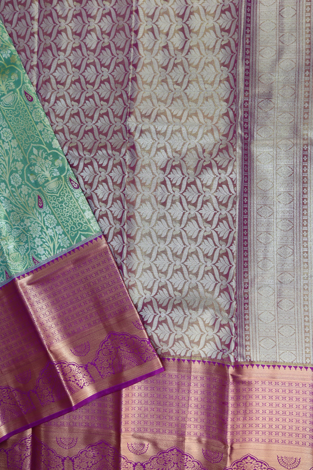 Luxurious Teal Green Pastel Kanjipuram Saree