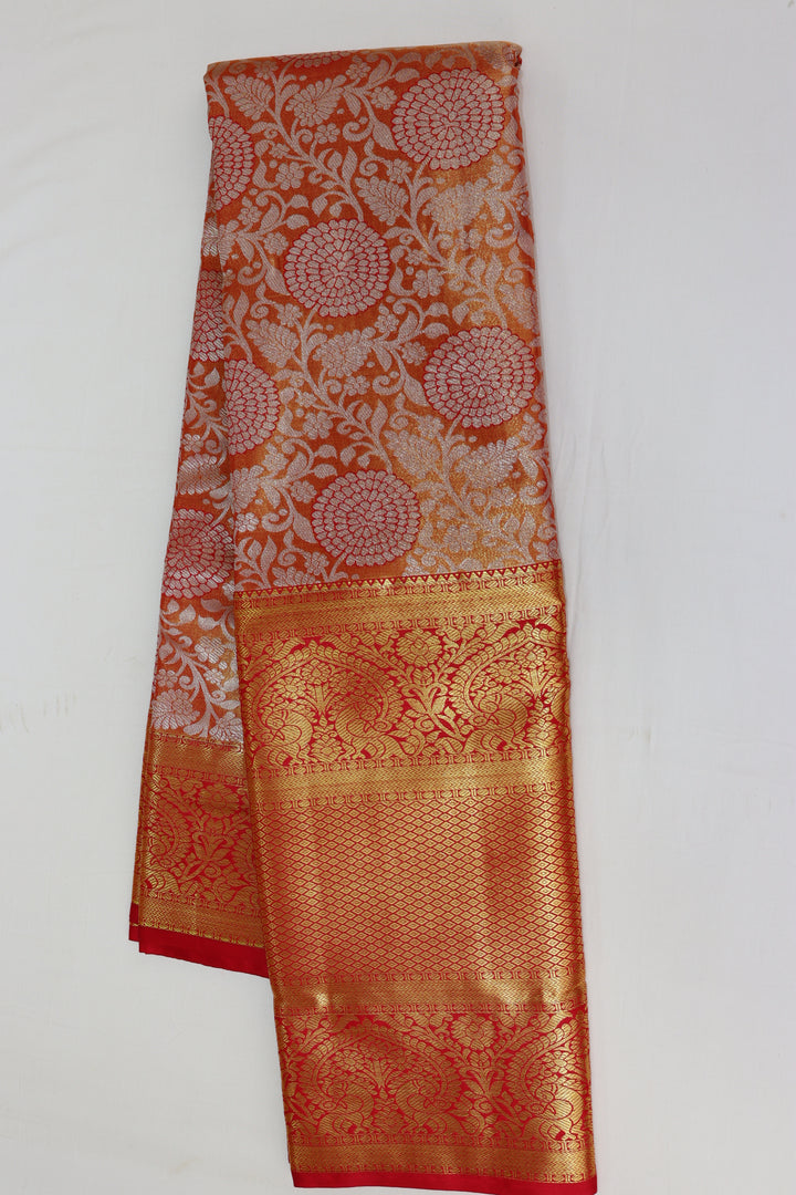 Classic Neon Orange Kanjipuram Saree