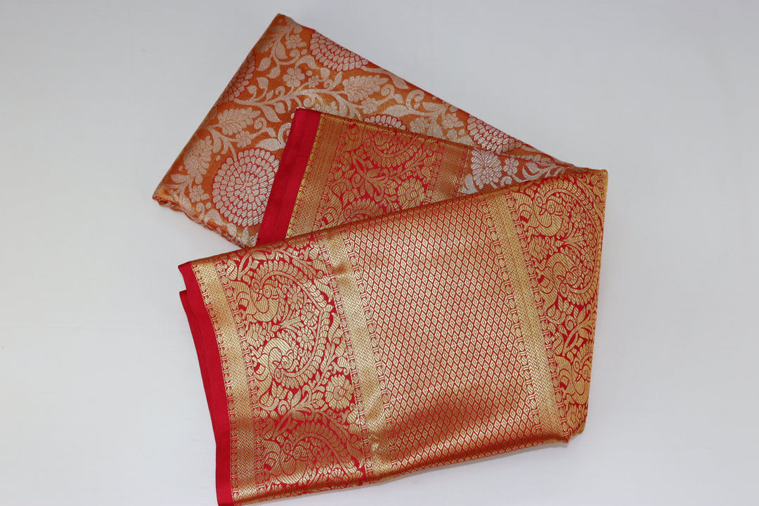 Classic Neon Orange Kanjipuram Saree