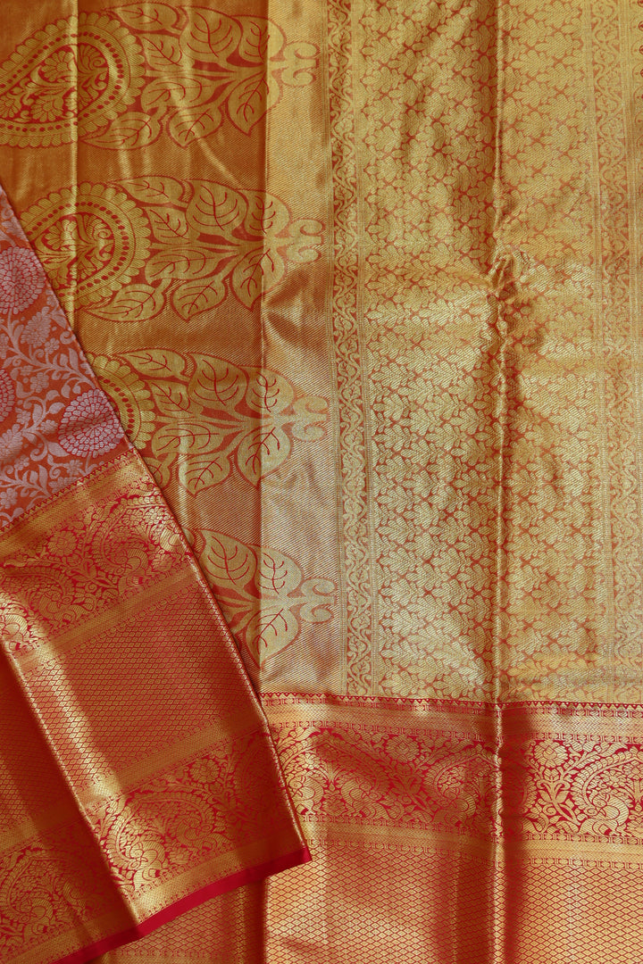 Classic Neon Orange Kanjipuram Saree